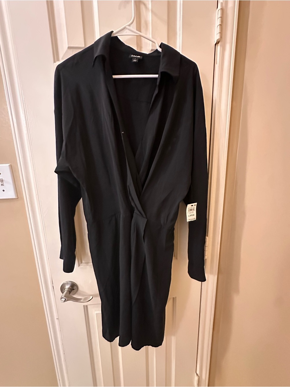 INC International Concepts Black Surplice Long Sleeve Dress Size L